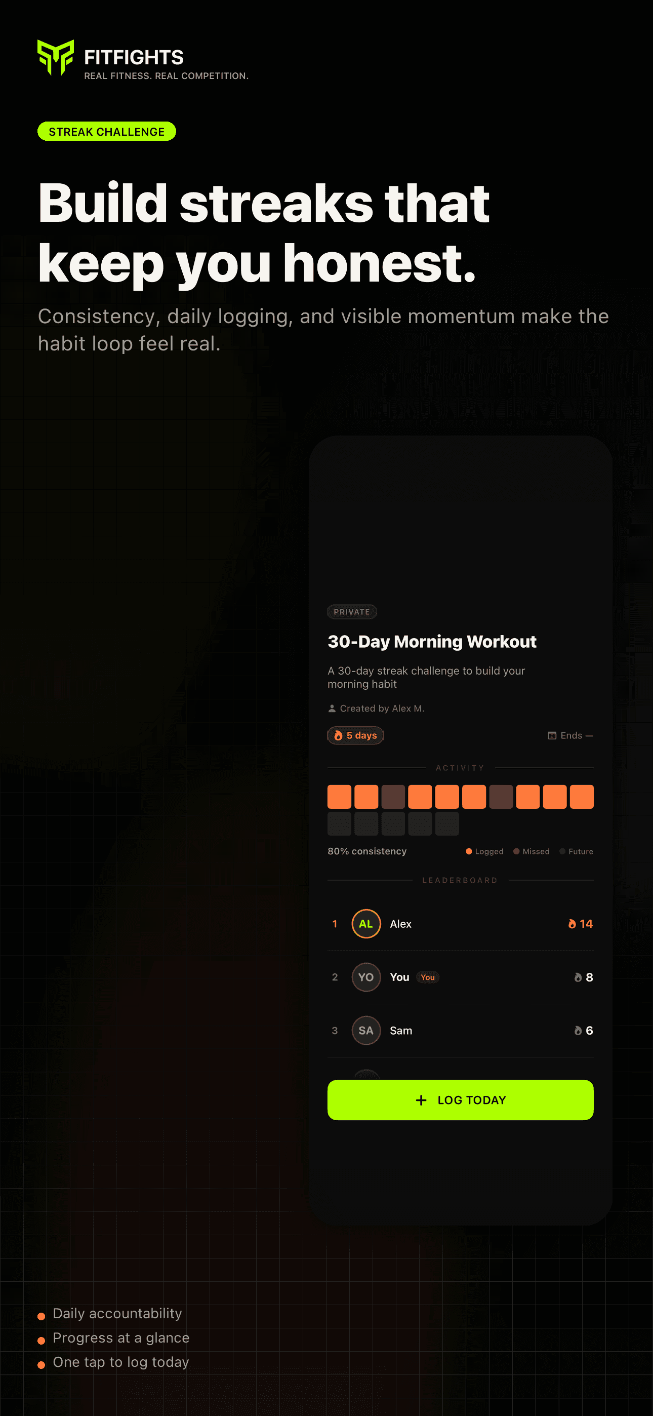 FitFights streak challenge with daily workout accountability