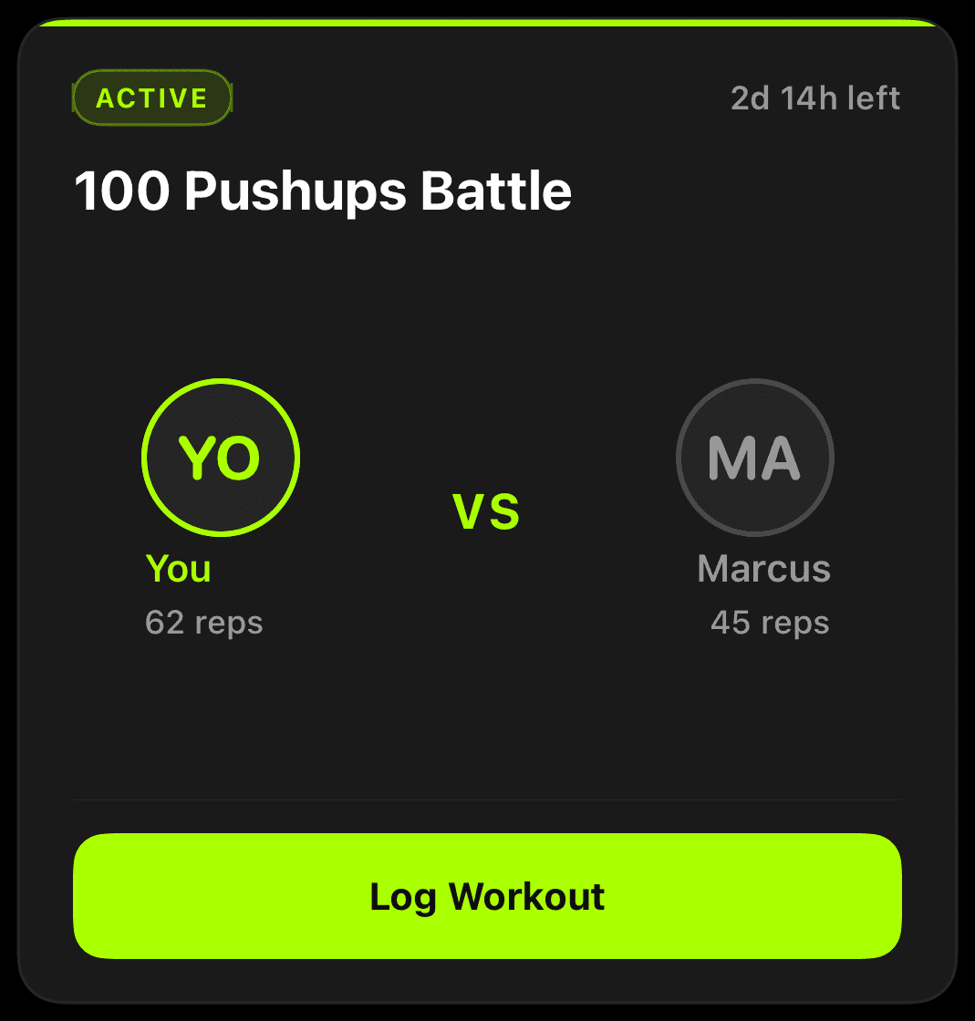 Active one-on-one pushup battle between two competitors